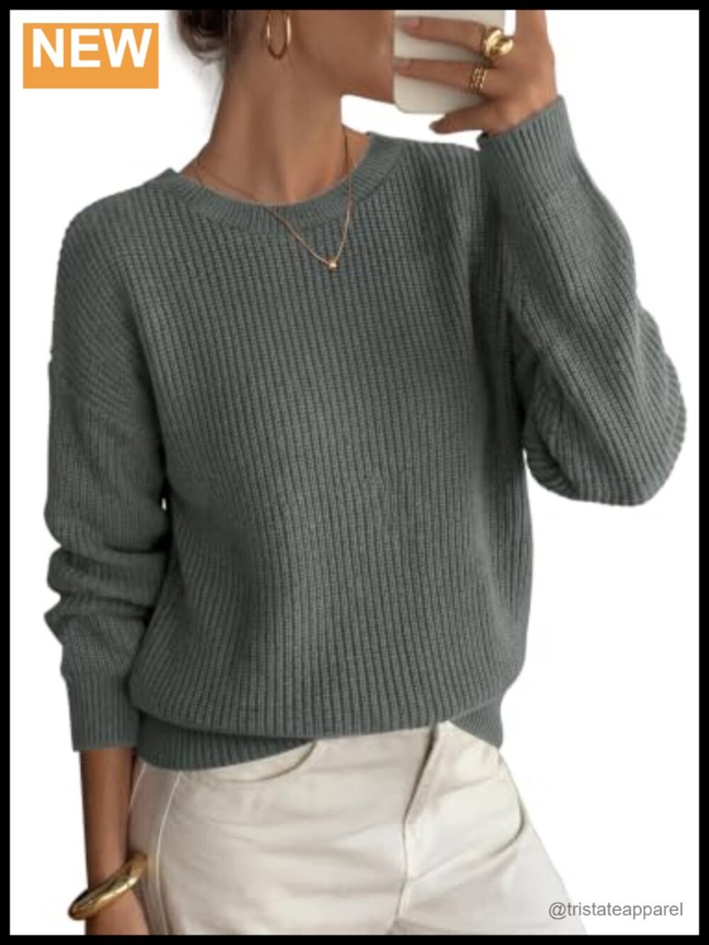 Cozy Chunky Ribbed Knit Long Sleeve Crew Neck Pullover Sweater